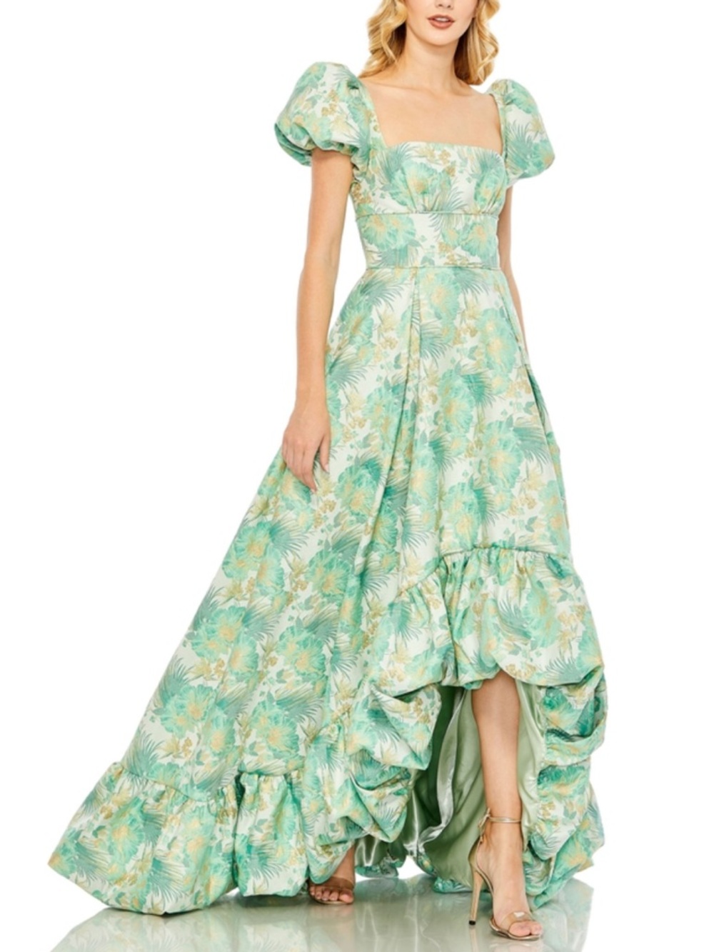 Mac Duggal 68276 Bubble Hem Square Neck Dress Puff Sleeve NWT Size 14